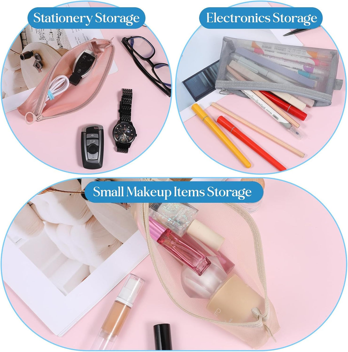 Mesh Makeup Brush Bag Set - 4 Small Nylon Pouch Travel Organizer