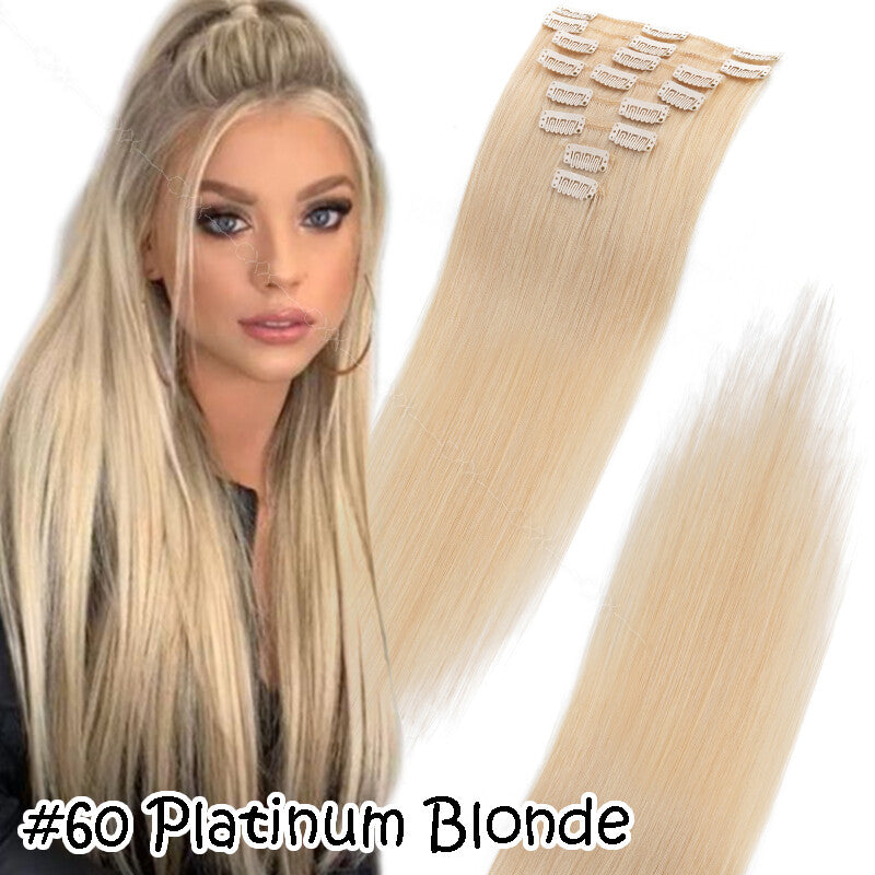 Clip-In Human Hair Extensions Full Head Set - 8 Pieces, Remy Hair, Multiple Colors & Lengths