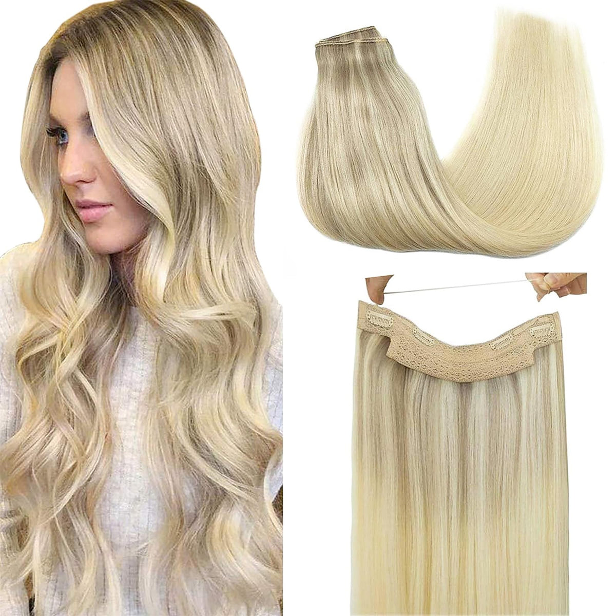 14 Inch Human Hair Extensions - Remy Silk Wire Hairpiece, Natural Color