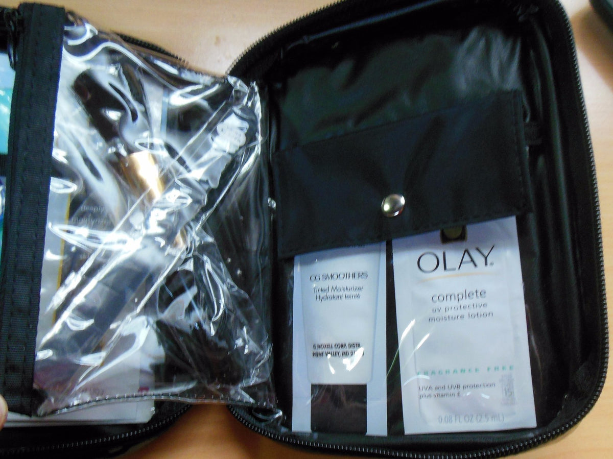 Travel Cosmetic Zippered Bag with Sample Products - Makeup & Toiletry Organizer