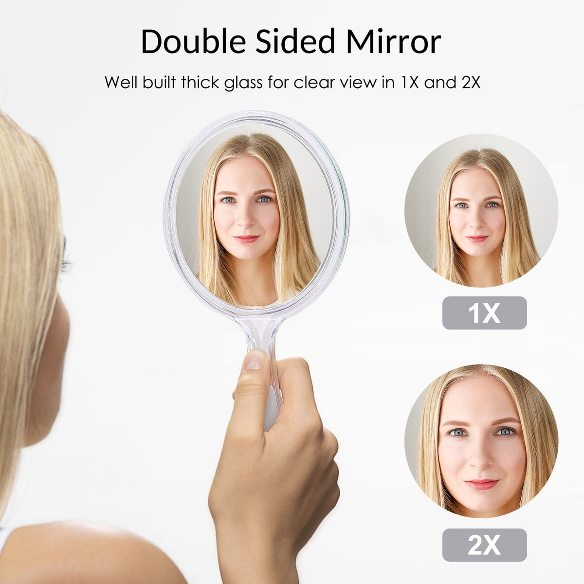Small Double-Sided Handheld Mirror with Handle - 3.9x8.3 Inches, Magnifying Face Mirror for Makeup & Close-Up Grooming