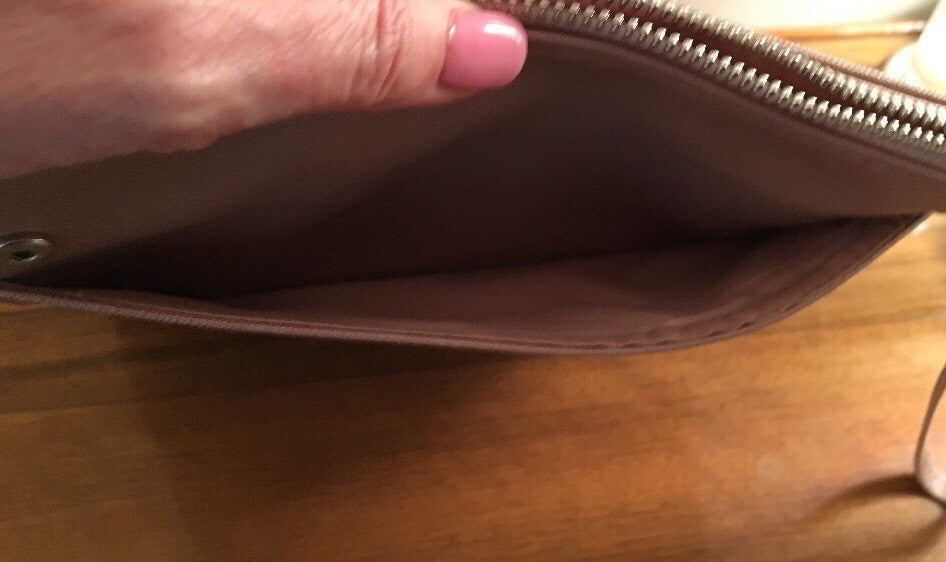 Metallic Rose Gold Faux Leather Makeup Bag - Slim Cosmetic Pouch with Zipper & Wristlet