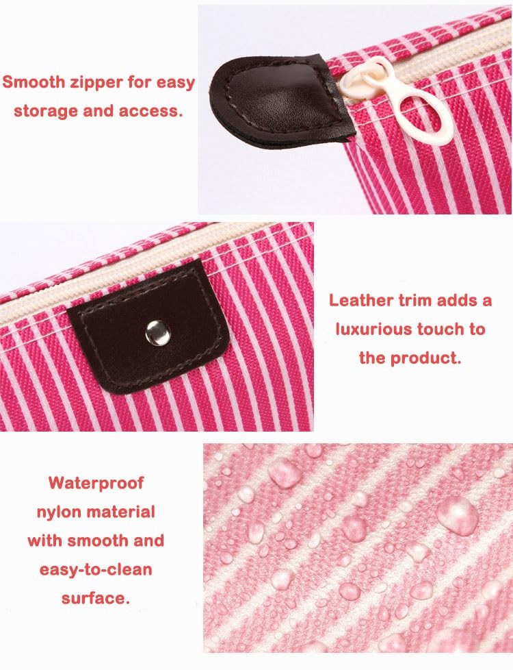 Travel Makeup Bag Set - Waterproof Nylon Cosmetic Organizer with Zipper, 2-Pack, Black & Red