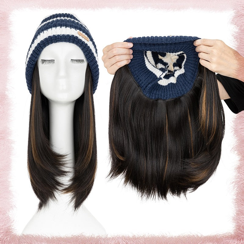 Women Knitted Wavy Wig Winter Beanie Hat - Long Curly Synthetic Hair