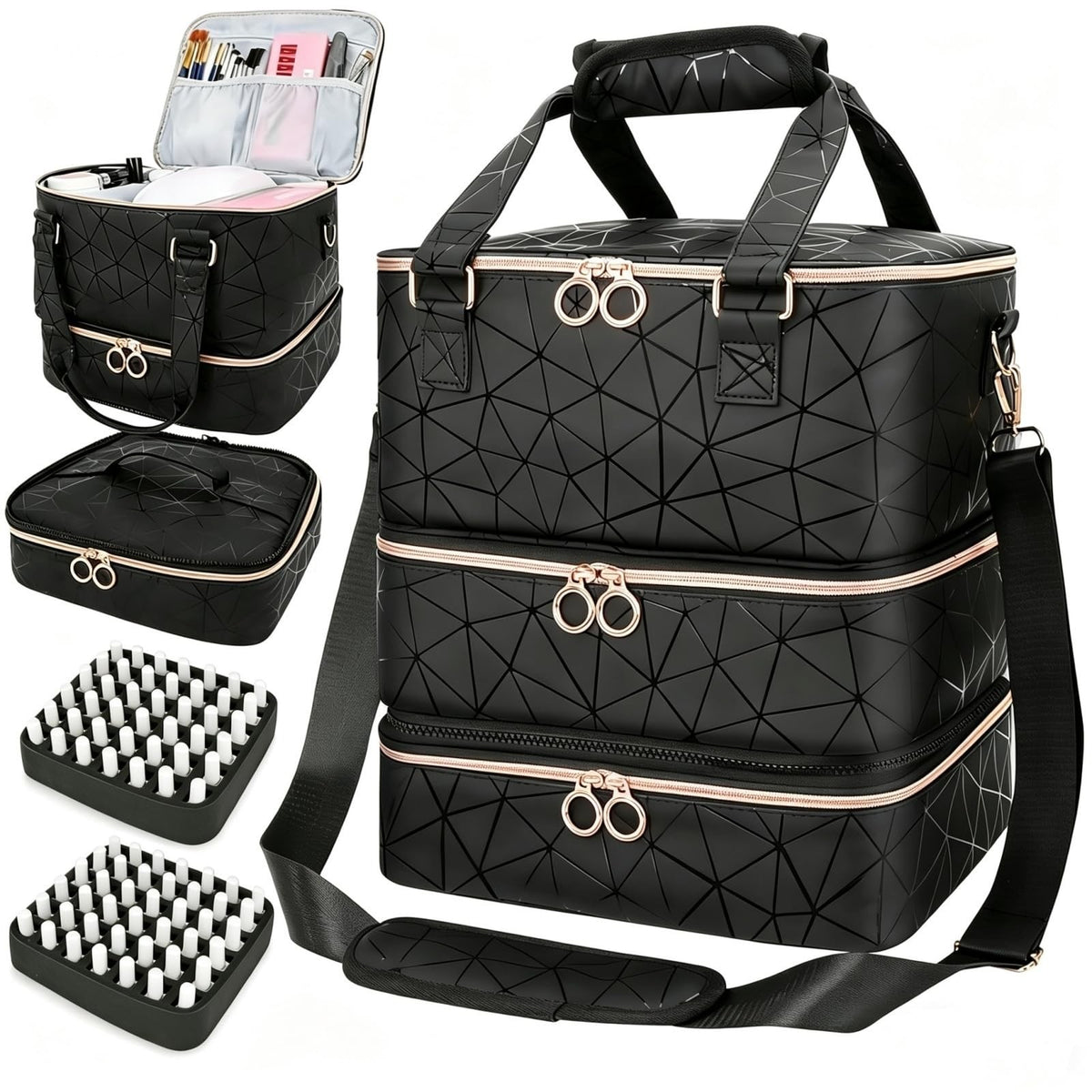 Nail Polish Organizer Bag for 84 Bottles & Lamp, 3-Layer Portable Storage Case
