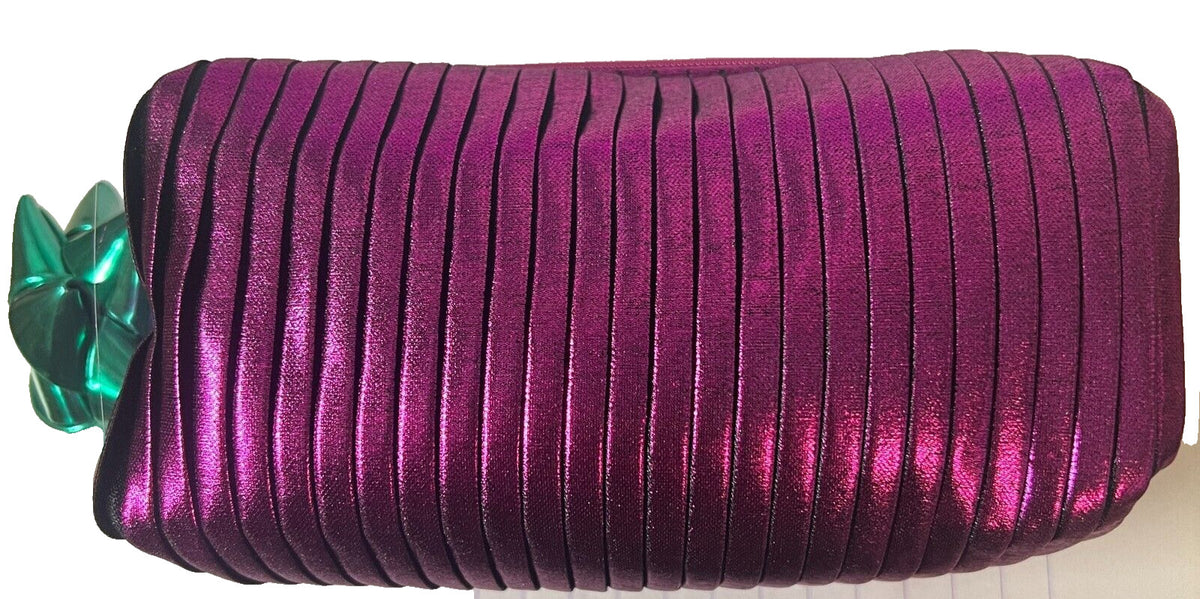 Magenta Cosmetic Bag with Green Bow - Makeup Pouch for Travel & Storage