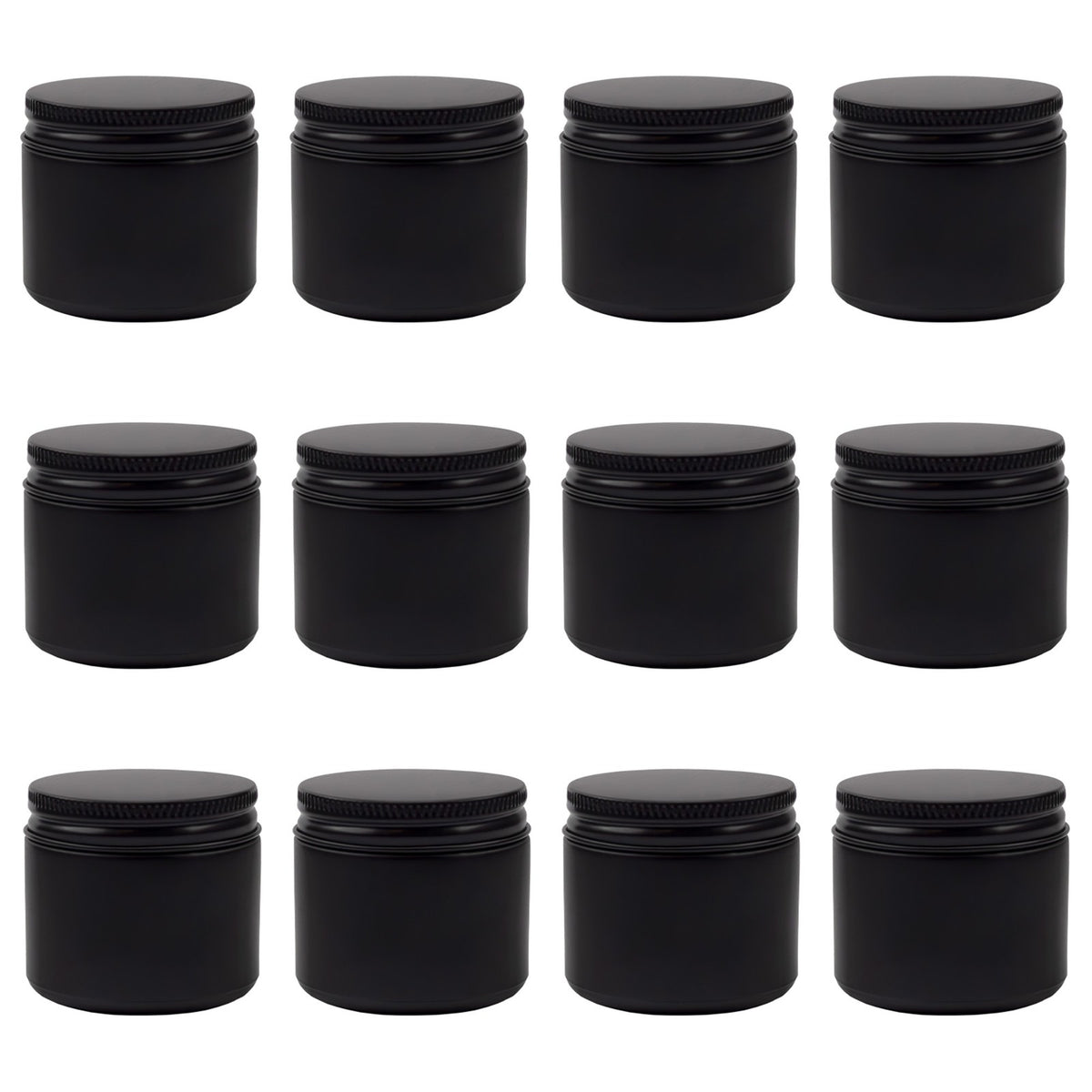 2oz Black Coated Glass Jars with Black Metal Lids - Cosmetic & Spice Containers, 12-Pack