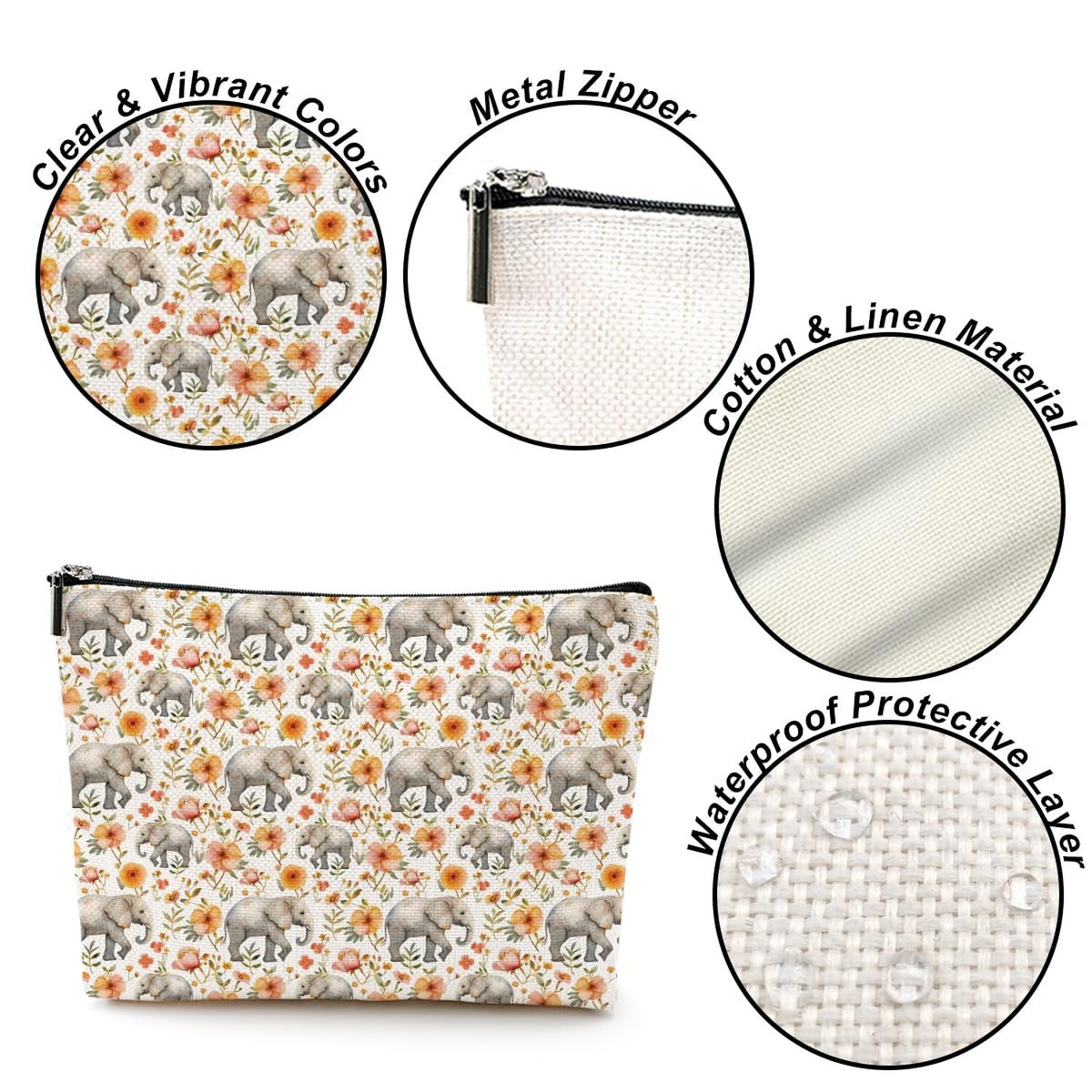 Elephant Cosmetic Bag - Large Capacity Makeup & Travel Organizer, Gift for Animal Lovers
