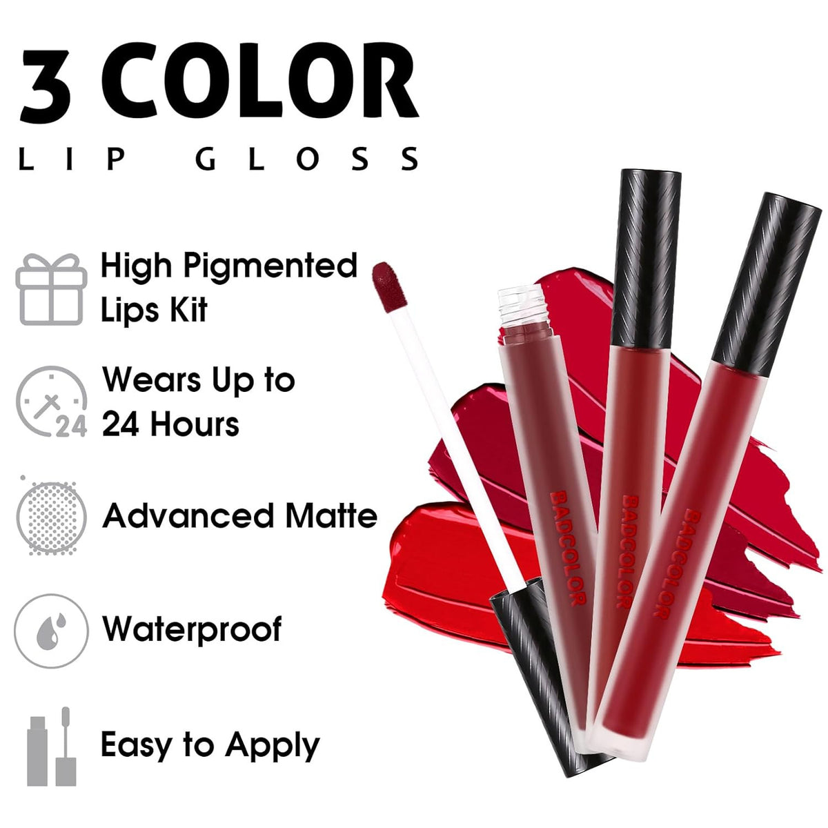 Matte Waterproof Liquid Lipstick Set - 3 Bold Colors for Cosplay & Glam