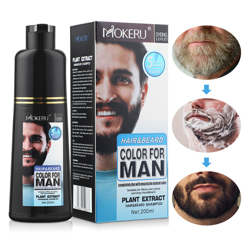 Black Beard Hair Dye Shampoo - 200ml Permanent Darkening