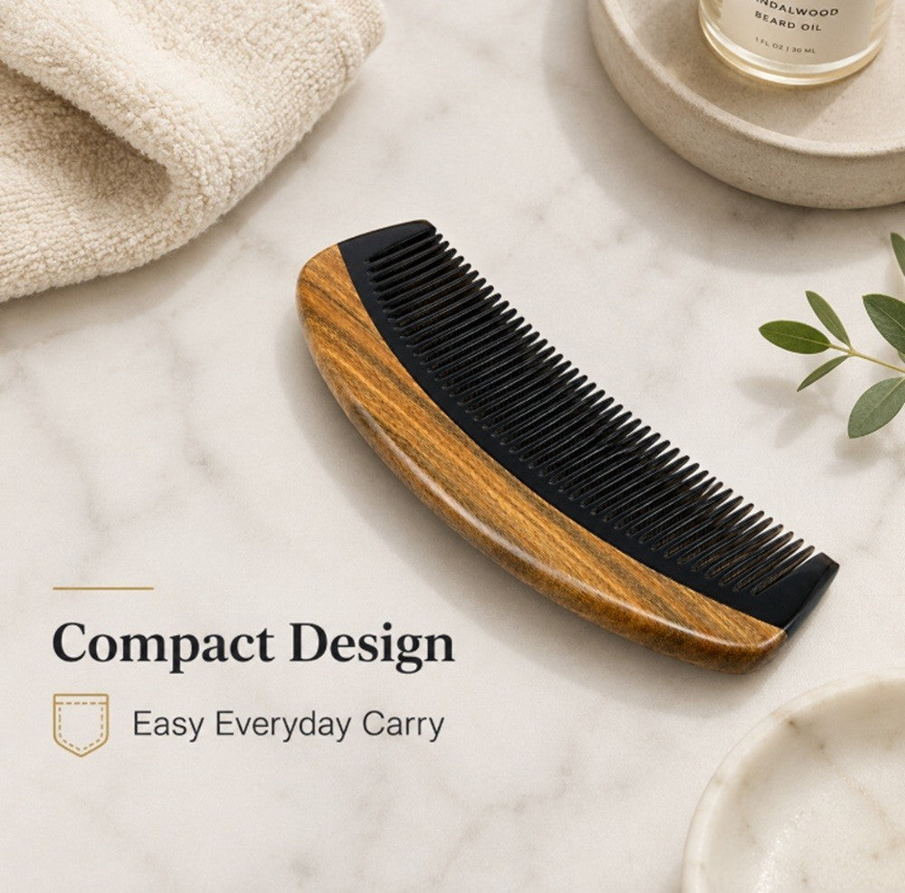 Natural Green Sandalwood Comb for Hair and Beard Detangling Anti-Static Pocket Size