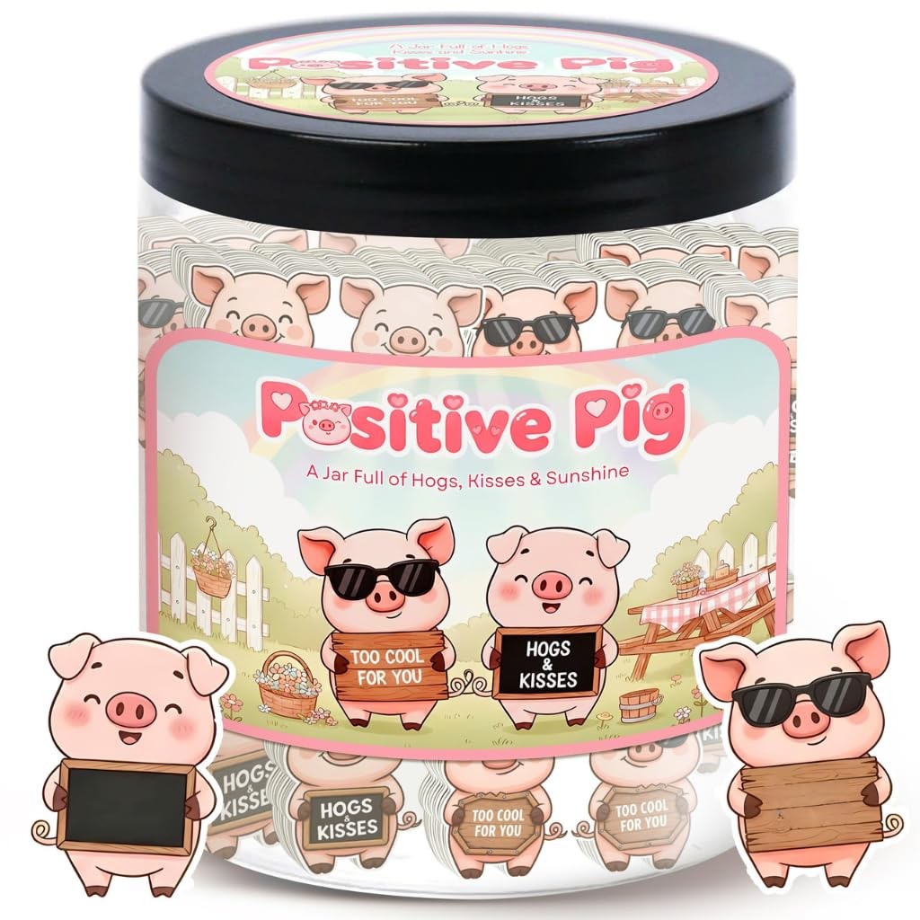 Positive Pig Jar with 60 Affirmation Cards - Pink Support Gift for Kids & Adults