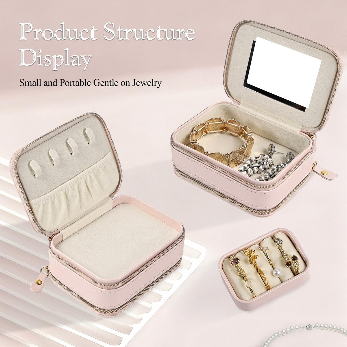 Travel Jewelry Organizer Case - Small Faux Leather Jewelry Storage Box for Women