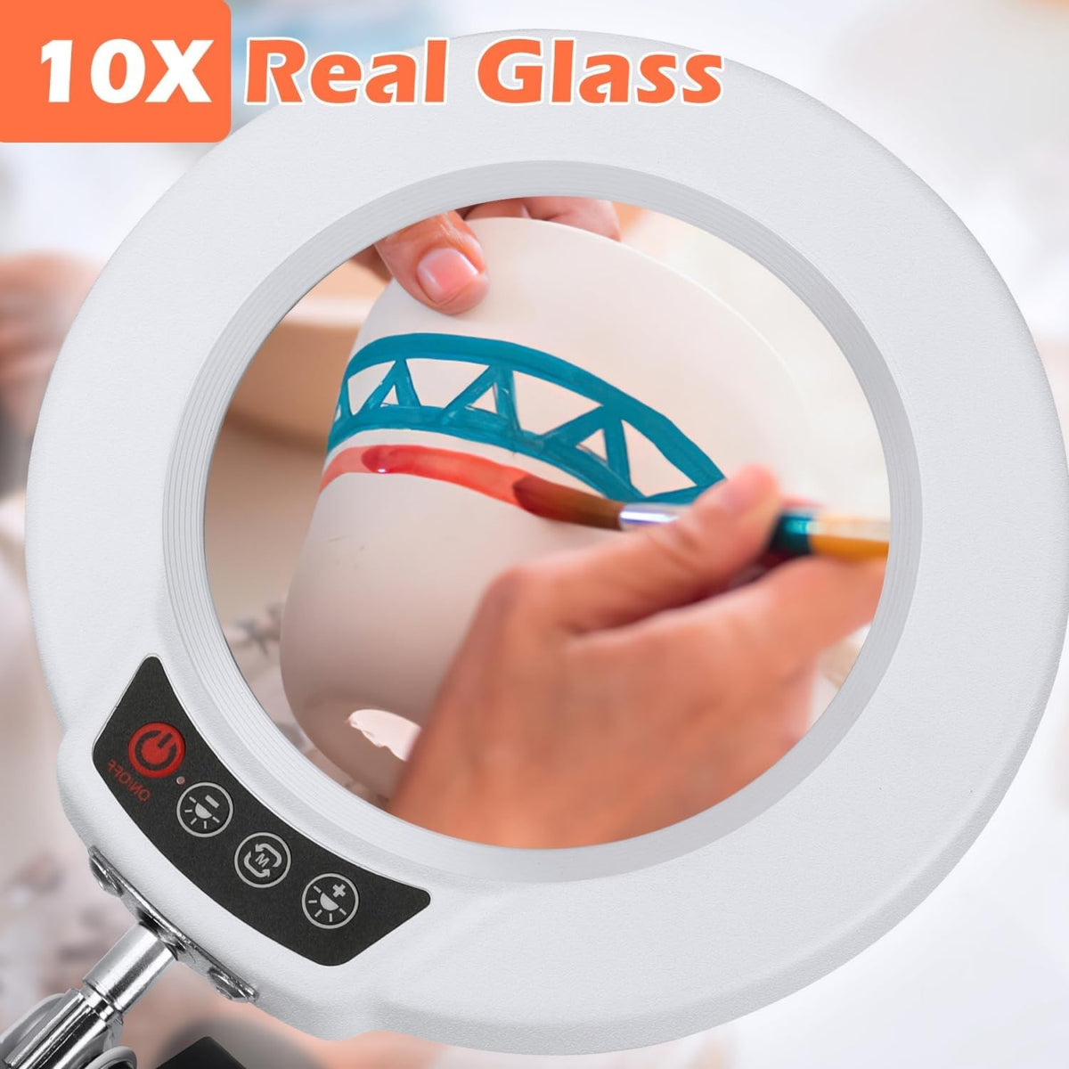 MagnieOpti 10X Magnifying Glass with Light and Stand – Desk Lamp for Craft Reading Sewing