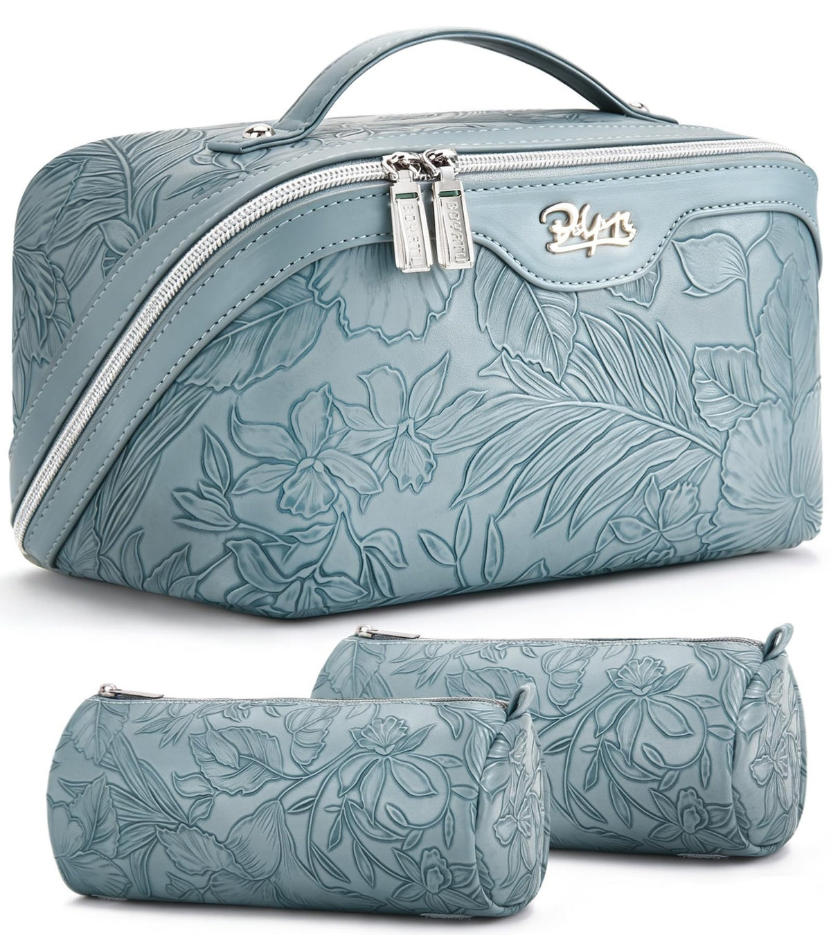 Large Capacity Travel Makeup Bag with Waterproof Vegan Leather Organizer for Women