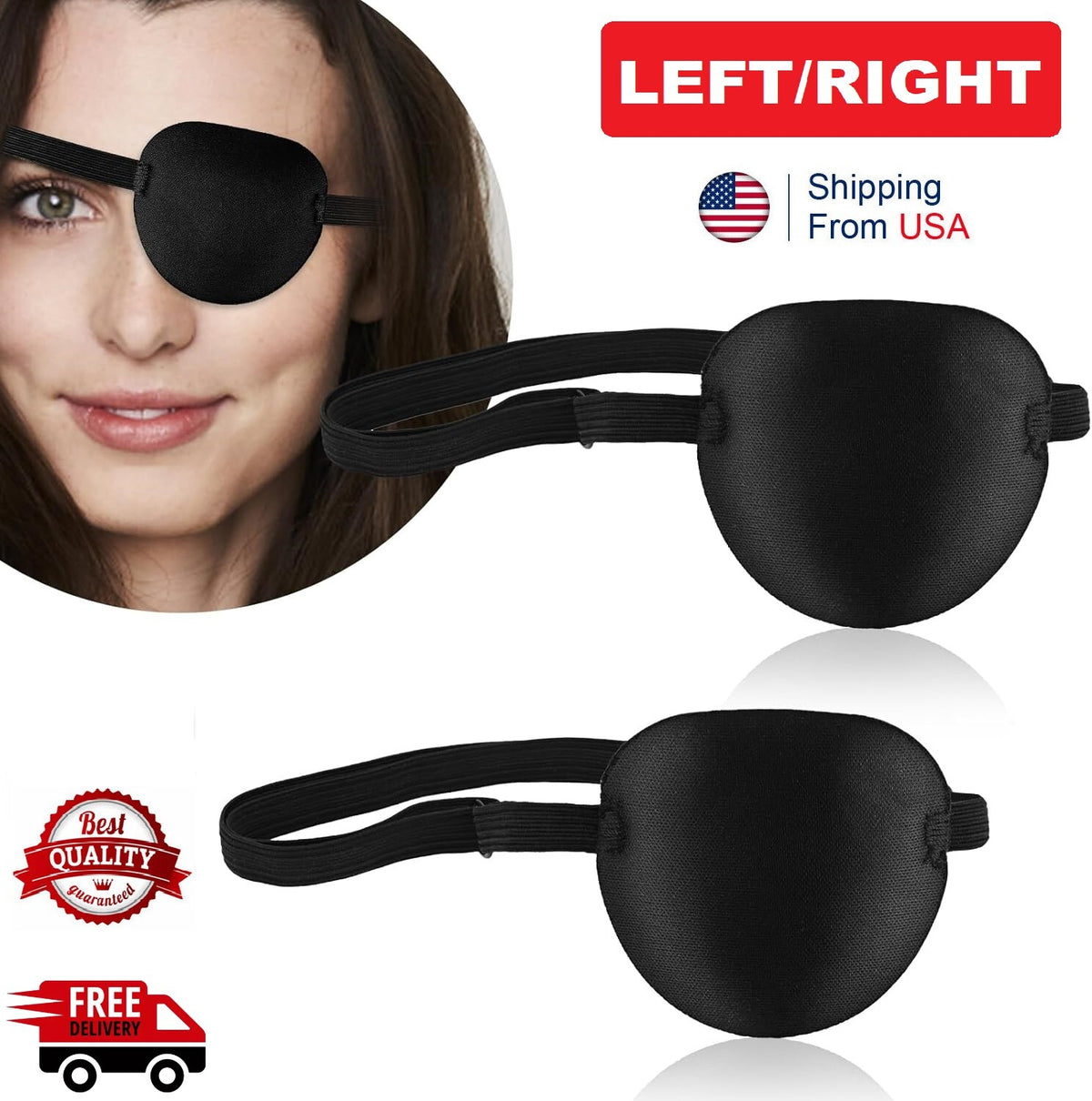 Adjustable 3D Eye Patches for Lazy Eye & Costume Use - Pack of 2