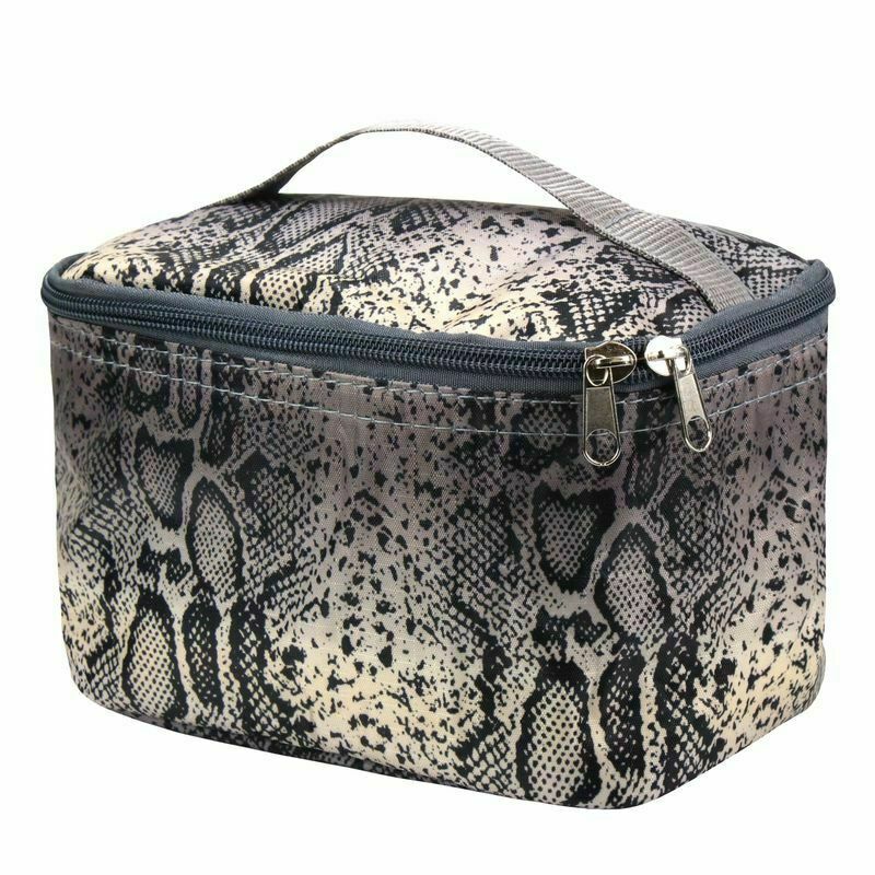 Small Cosmetic Bag with Mirror and Brush Holder - Travel Makeup Organizer