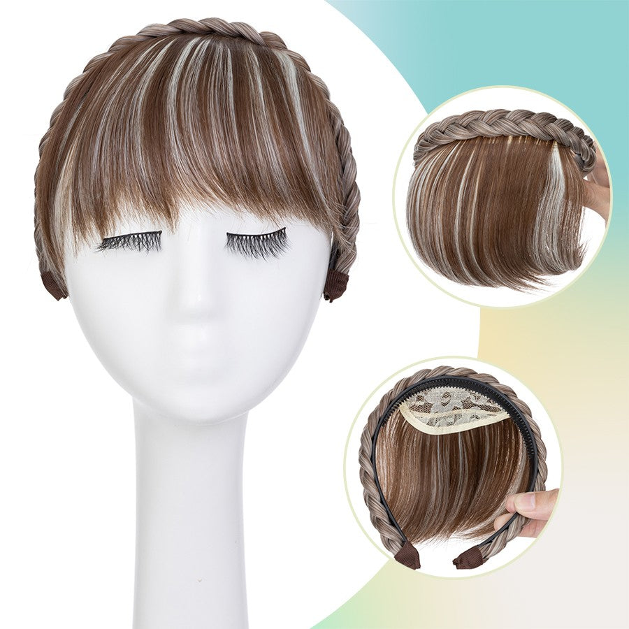 Women Braid Headband Topper with Bangs - Instant Hair Fringes & Hairbands