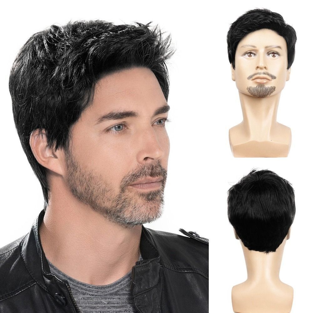 Men's Short Black Wavy Synthetic Wigs for Daily Wear - Natural Look