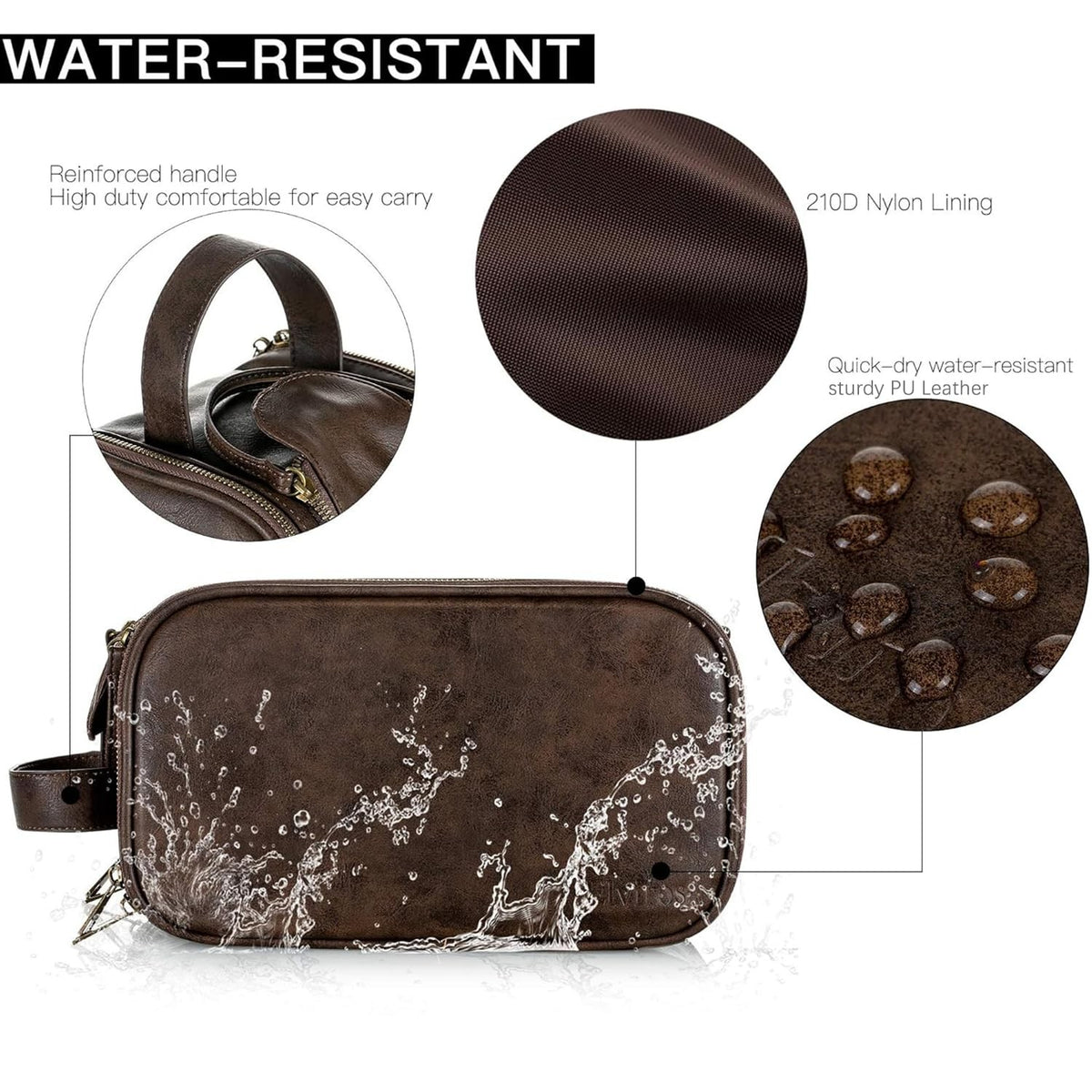 Large Water-Resistant PU Leather Toiletry Bag for Men Travel Organizer