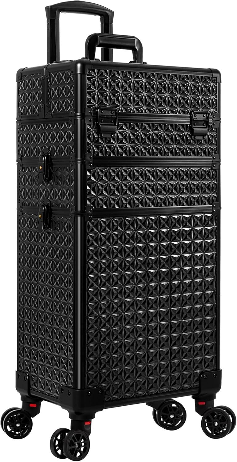 3-in-1 Rolling Makeup Case with Detachable Compartments & Lockable Storage