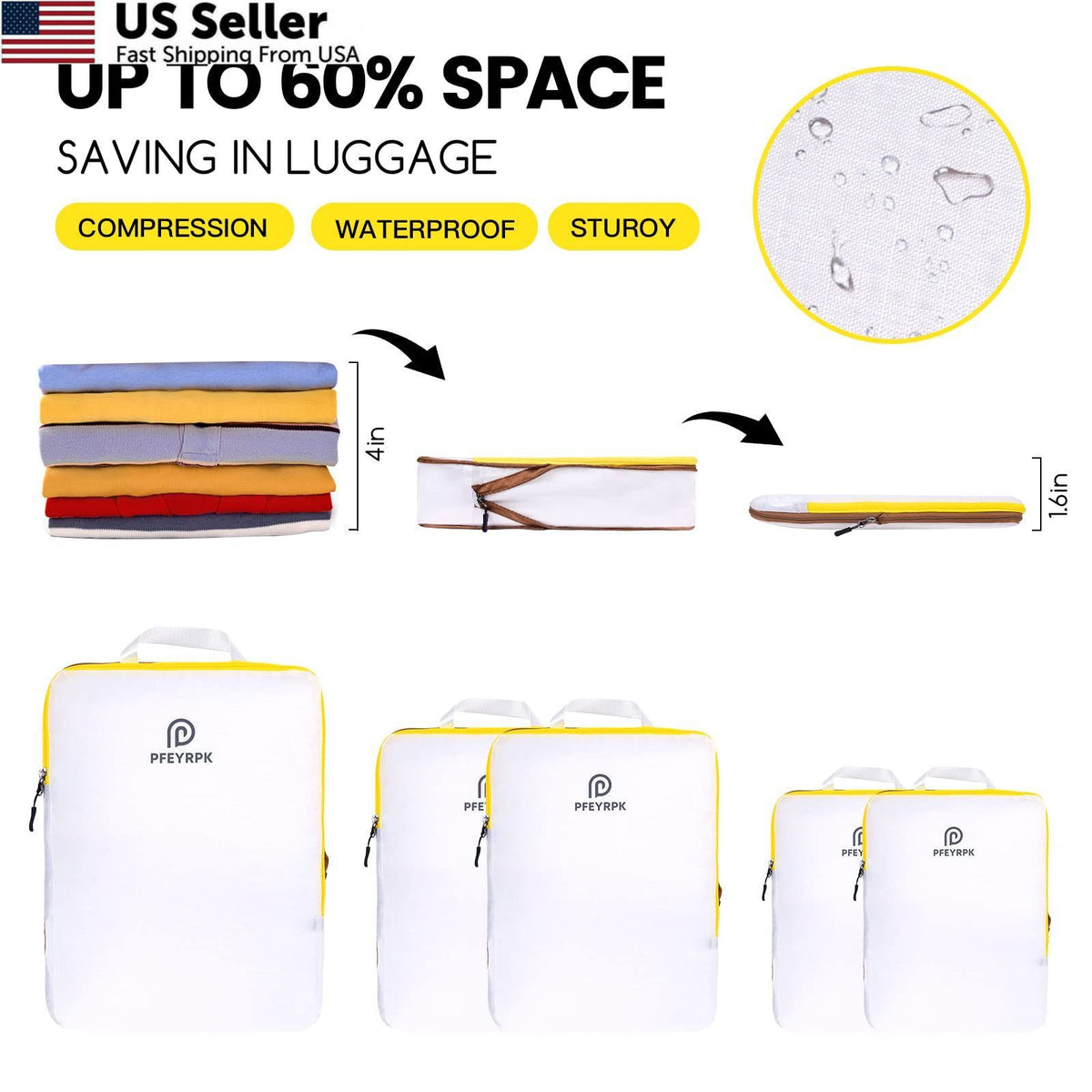 Lightweight Compression Packing Cubes Set - 7 Pieces, Travel Organizer, Waterproof Nylon