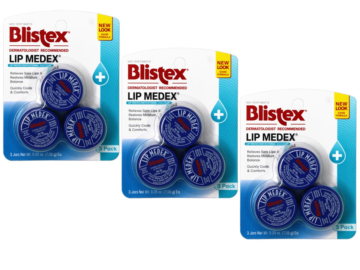 Cooling Relief Lip Balm Set - Medicated Lip Protectant with Menthol & Camphor, 3 Pack