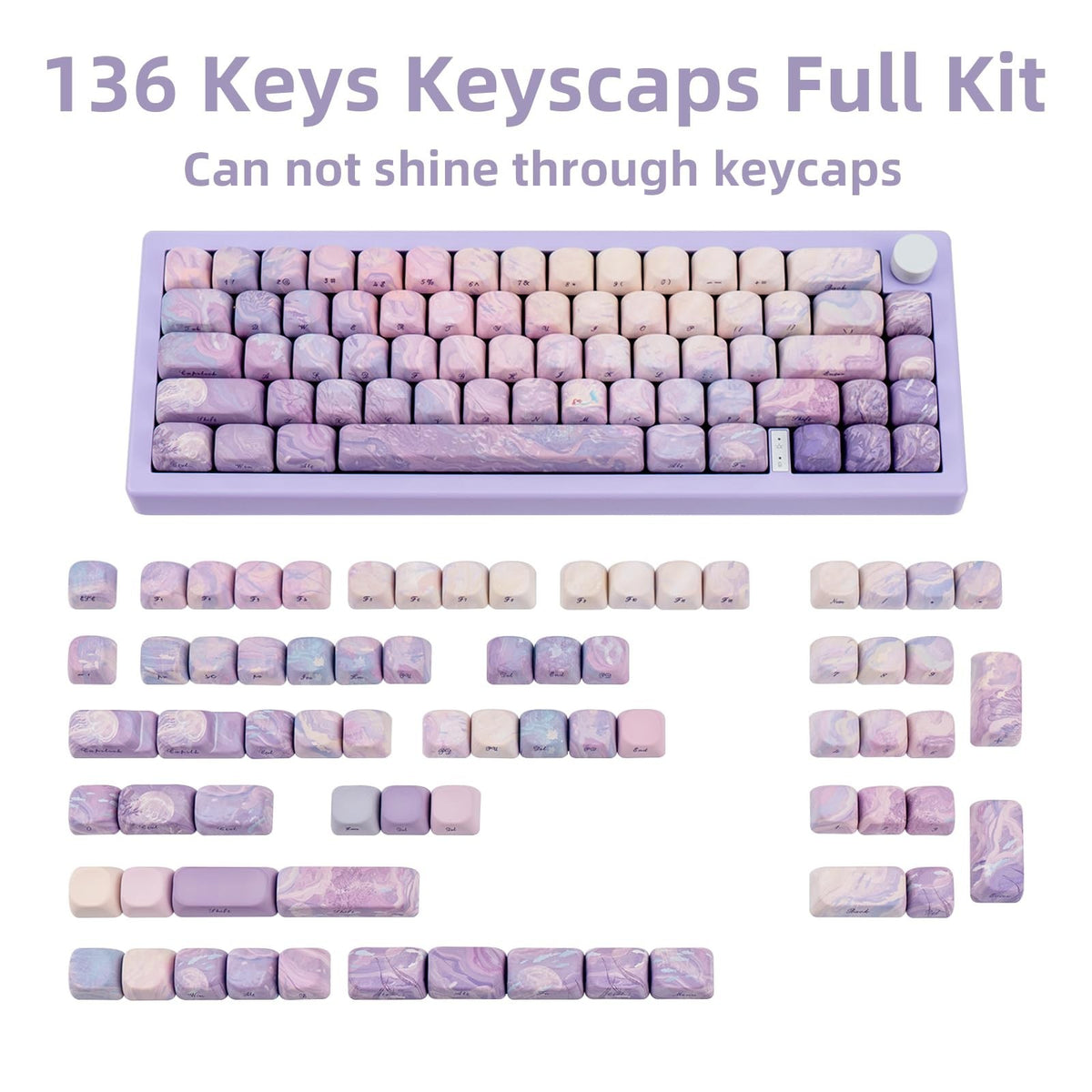 Purple Dye Sub PBT Keycap Set for Mechanical Gaming Keyboard - Round Side Print