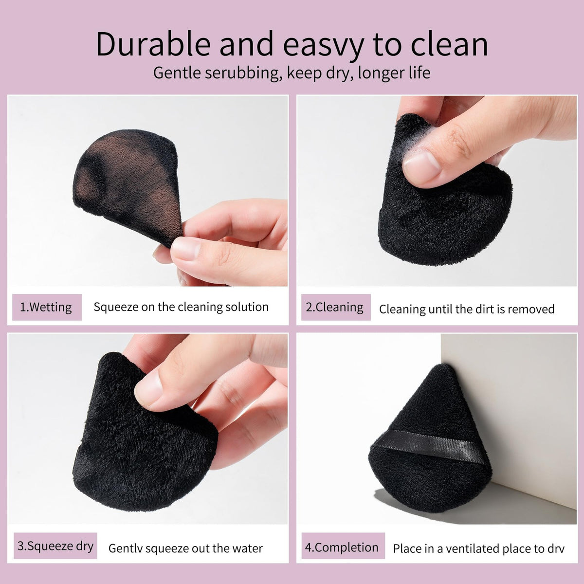 Makeup Powder Puffs Set - 24 Black and Pink Triangular Sponges with Storage Case