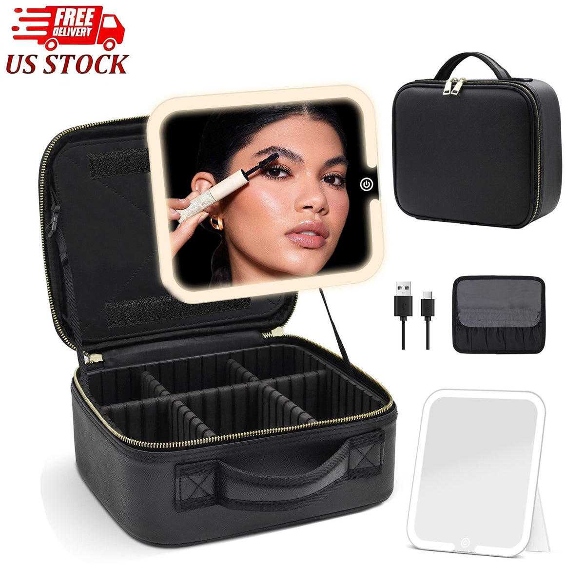 Travel Makeup Bag with LED Light Mirror Cosmetic Organizer