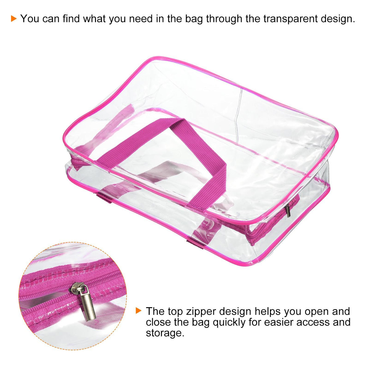 2Pcs L Size Clear PVC Toiletry Bag with Zipper Handle – Rose Red