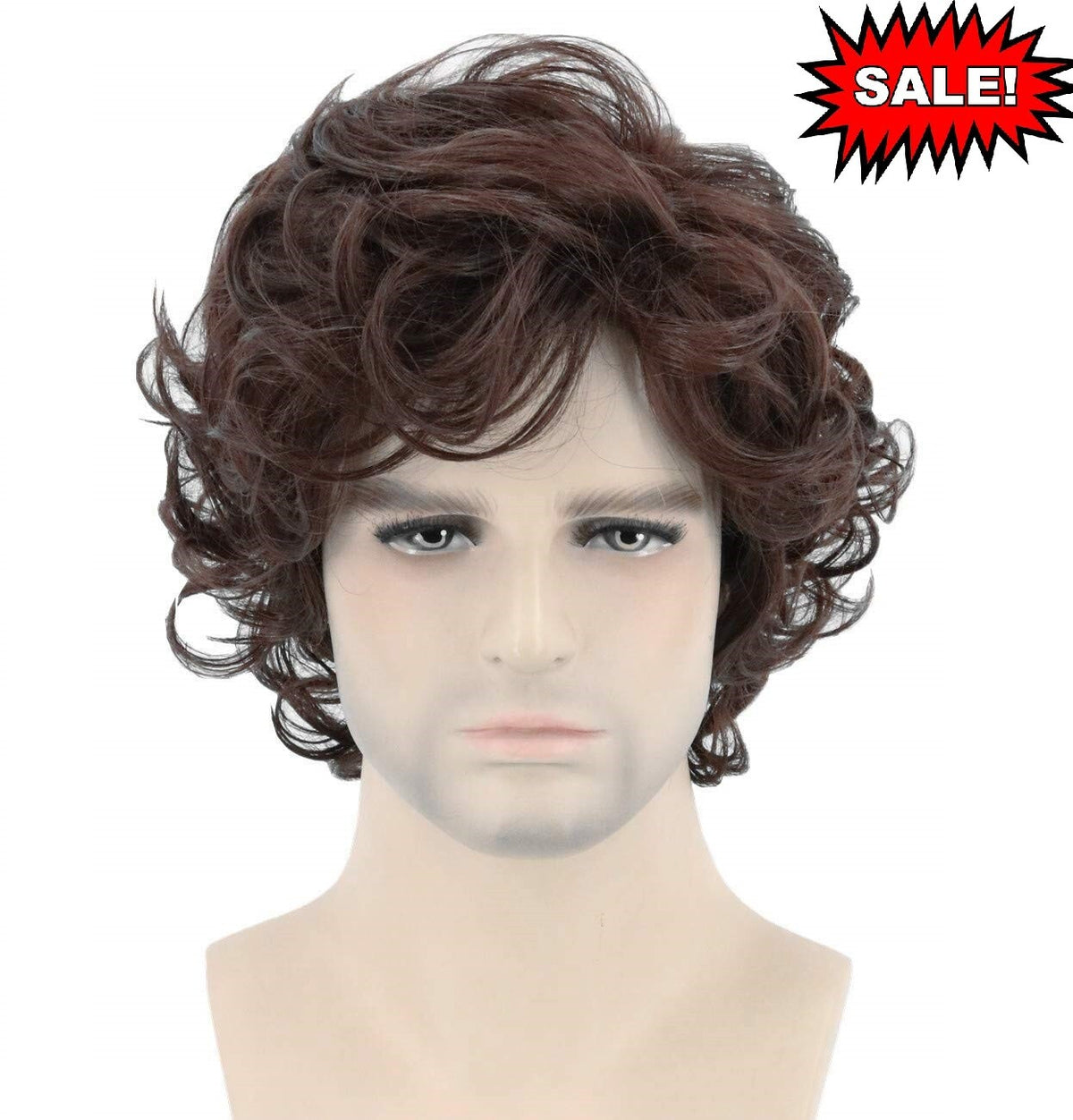 Men Short Curly Brown Wig Fluffy Synthetic Hair for Daily Wear