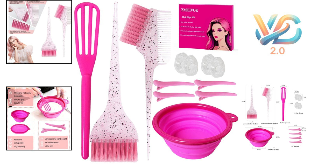Hair Dye Kit with Brush Bowl Clips for Home Salon Use - 12 Pieces