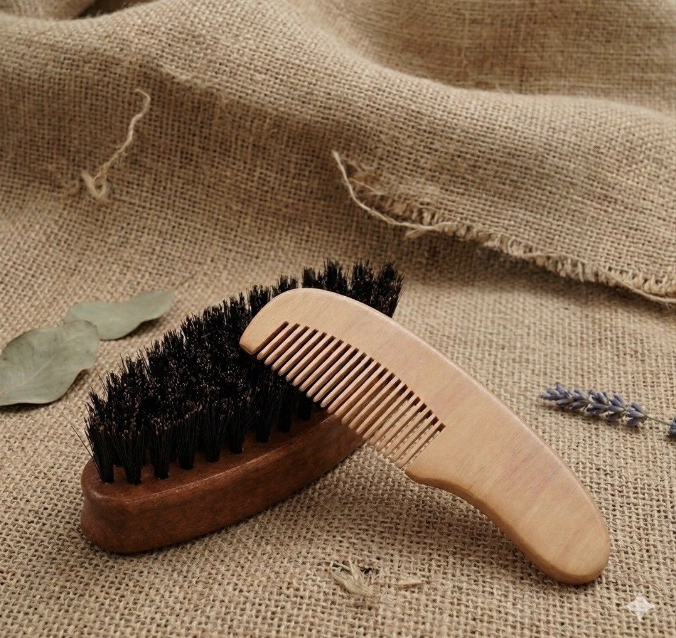 Travel Beard Brush & Comb Set - Mini Wooden Boar Bristle Grooming Kit