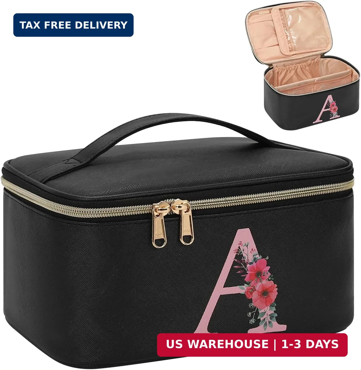 Travel Makeup Organizer Bag - Monogram Initial Cosmetic Case, Compact & Durable