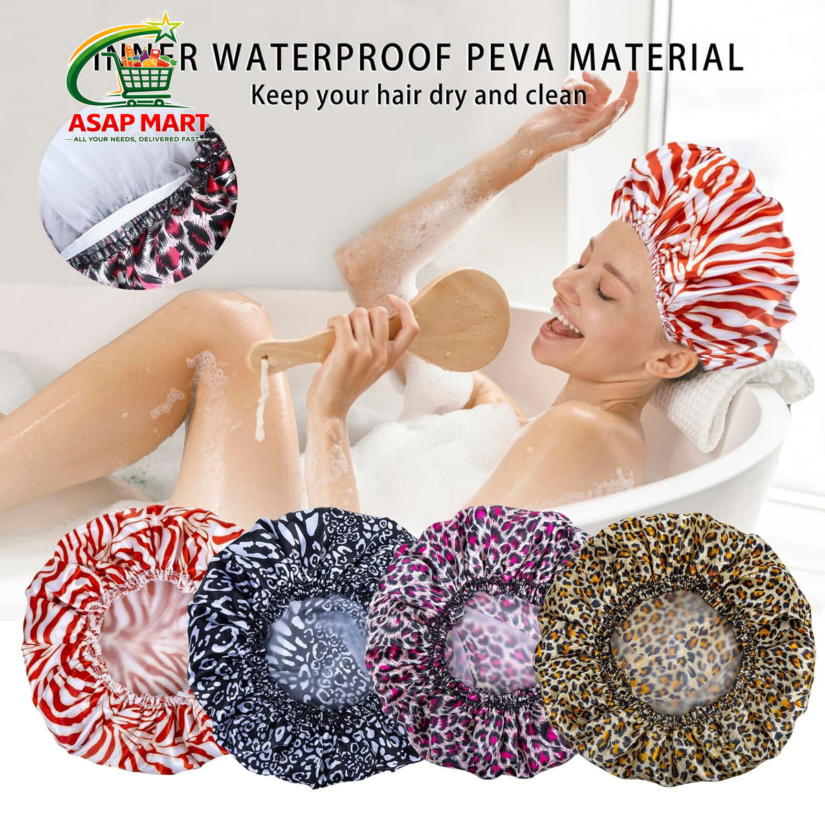 4 PCS Shower Caps for Women, Elastic General Size, Printed Color