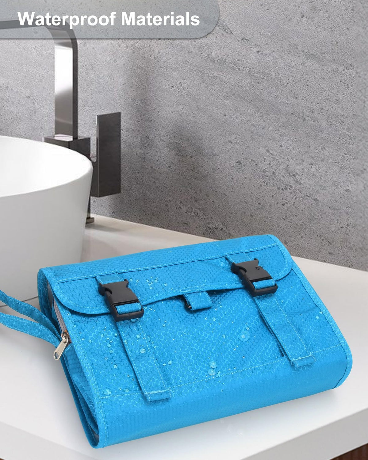 Large Travel Hanging Toiletry Bag with Multiple Compartments & Water-Resistant Nylon - Blue