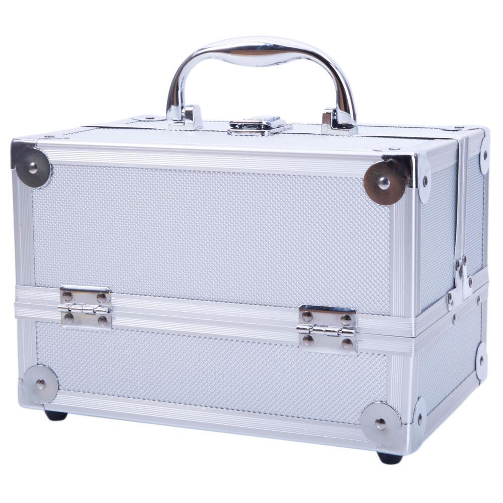 Portable Aluminum Makeup Train Case with Mirror & Compartments