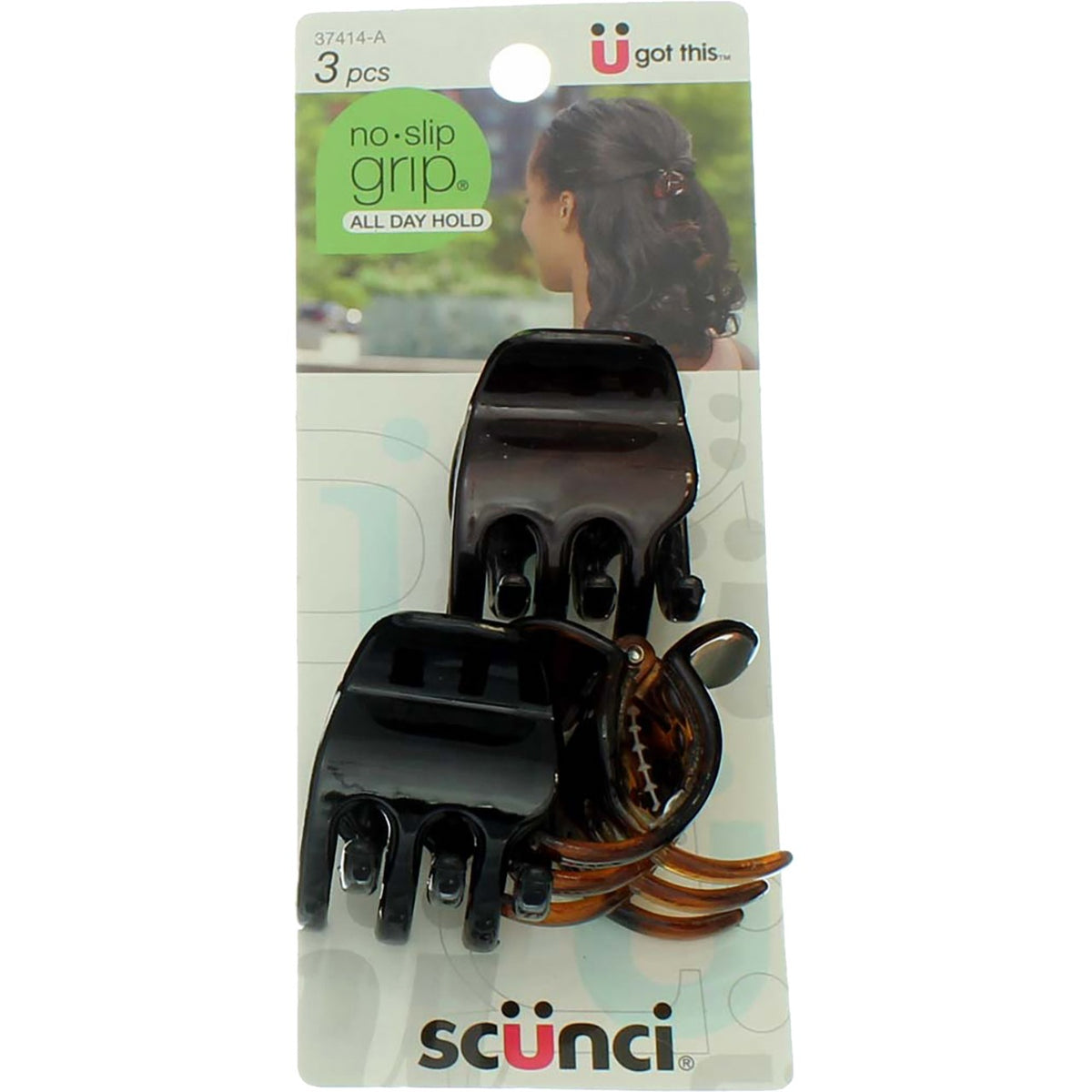 All-Day Hold Jaw Clips - No Slip Grip, Brown, 3 Pack