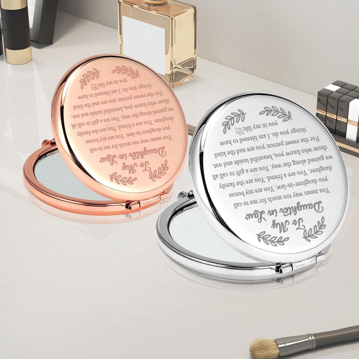 Daughter-in-Law Compact Pocket Mirror Wedding Gift - Personalized Bridal Accessory