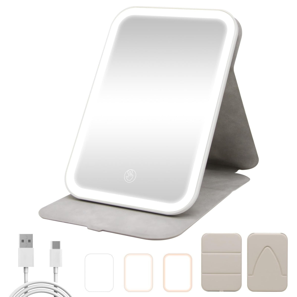 Travel Lighted Makeup Mirror with 3 Color Modes, USB Rechargeable, Foldable Tabletop