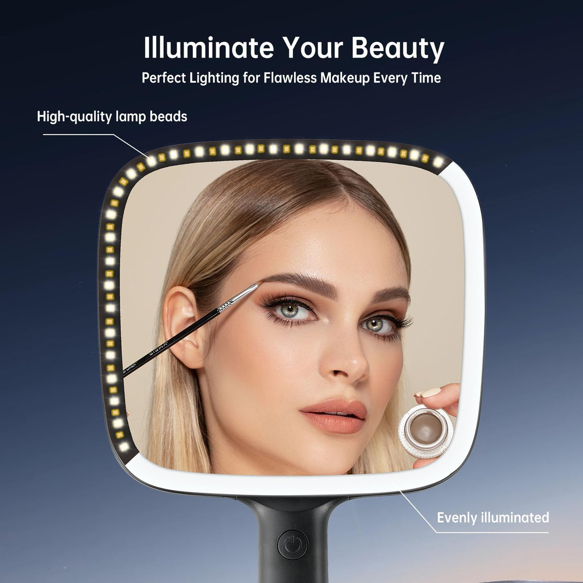 Lighted Travel Handheld Mirror with 3 Dimmable LED Light Colors - Compact Makeup & Shaving Mirror
