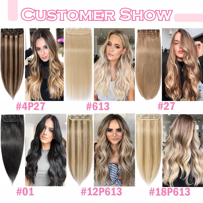 Natural Clip-In Hair Extensions with Balayage Color - Long & Thick One Piece