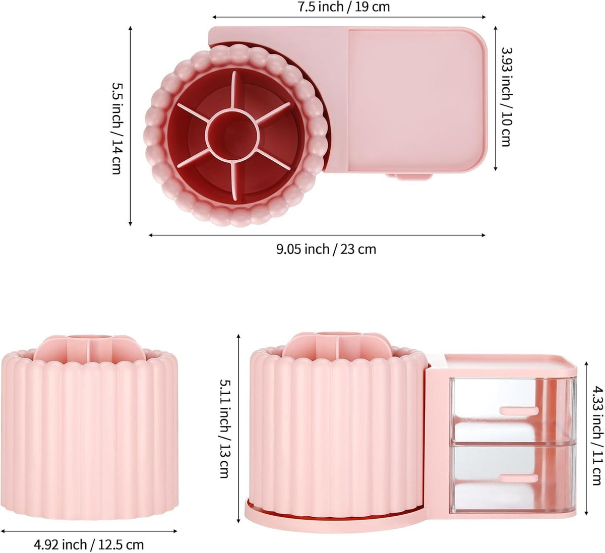 Rotating Makeup Brush Organizer with 2 Drawers - 9.25x5.11 Inch