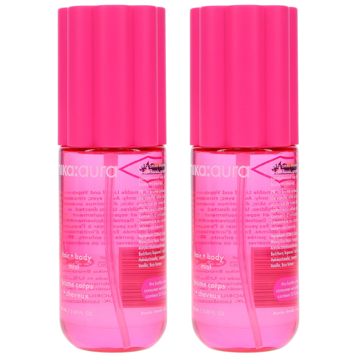 Amika Aura Hair and Body Mist 3 oz Twin Pack - Refreshing Fragrance for Hair & Skin