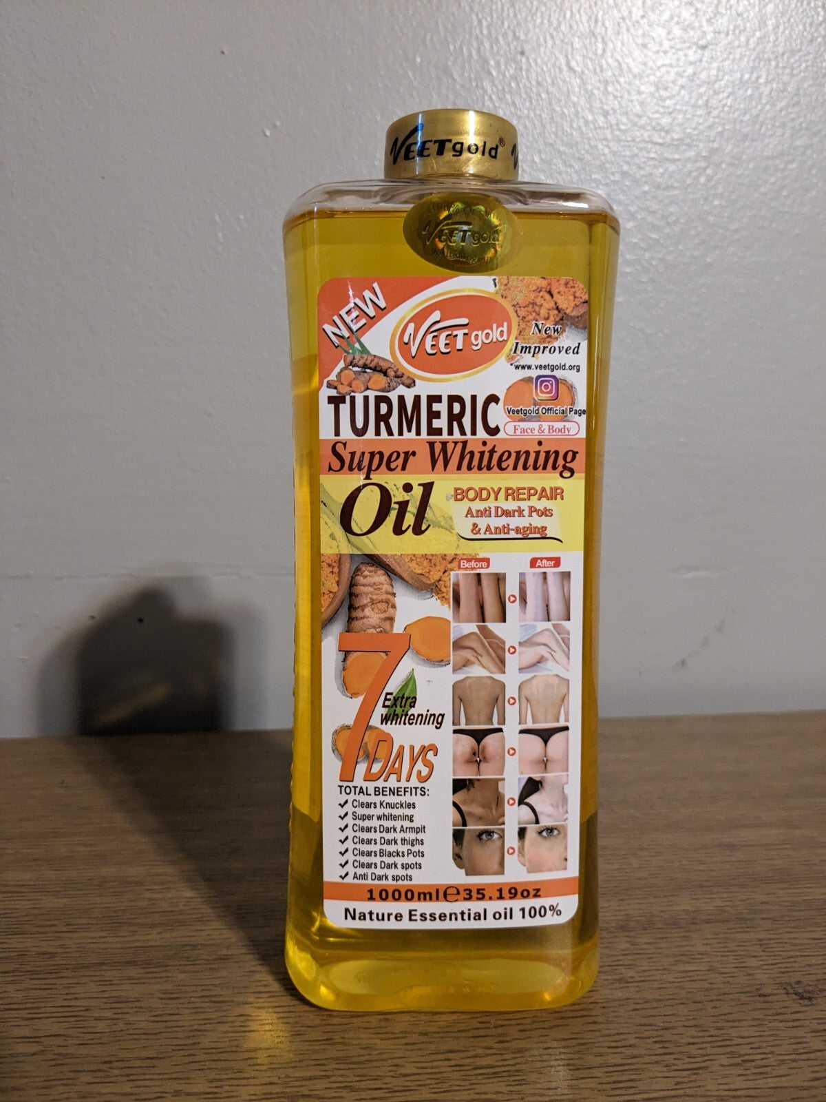 Veet Gold Turmeric Body Oil 1000ml - Skin Whitening & Nourishing