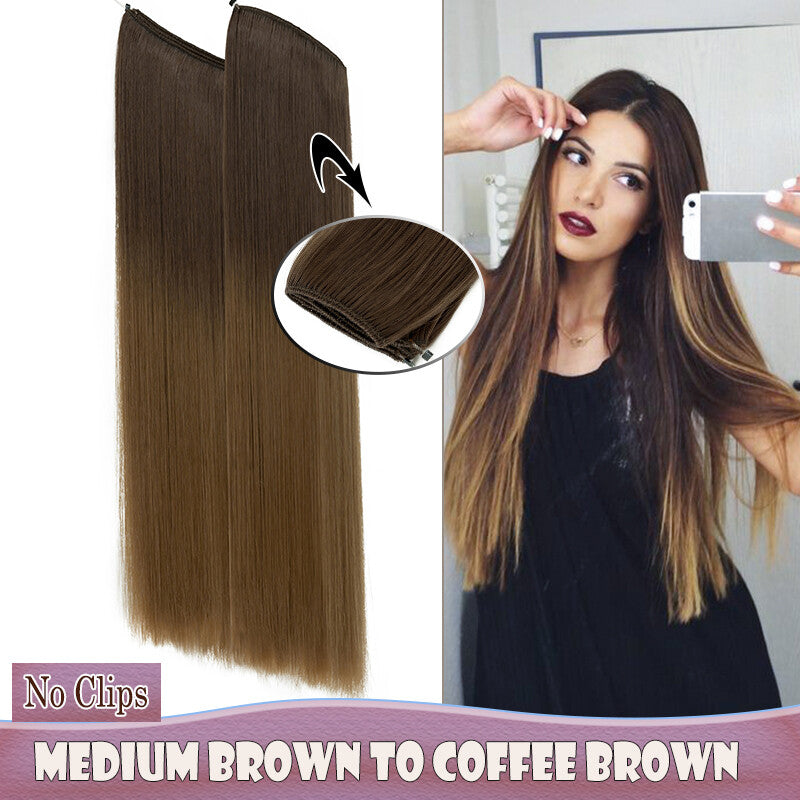 Invisible Wire Clip-In Hair Extensions with Clips & Replacement Wires - Natural & Wavy, 20/24 Inch
