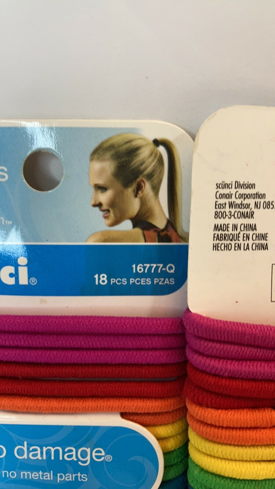 Scunci Hair Ties Ponytail Elastics No Metal Rainbow Pink Red Orange