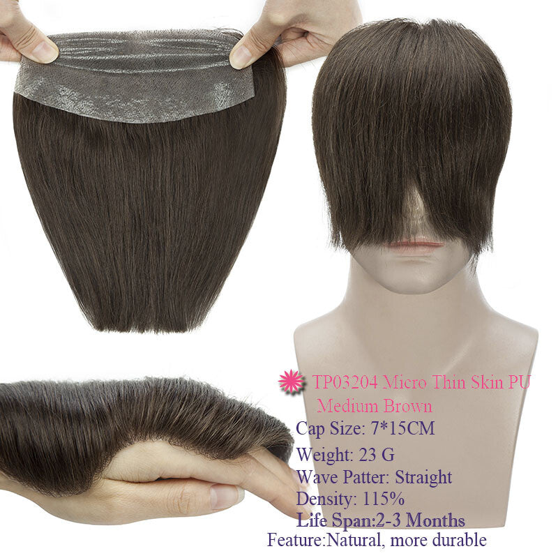 Men's Thin Skin Hair Replacement Toupee Human Hair System with Full PU Base