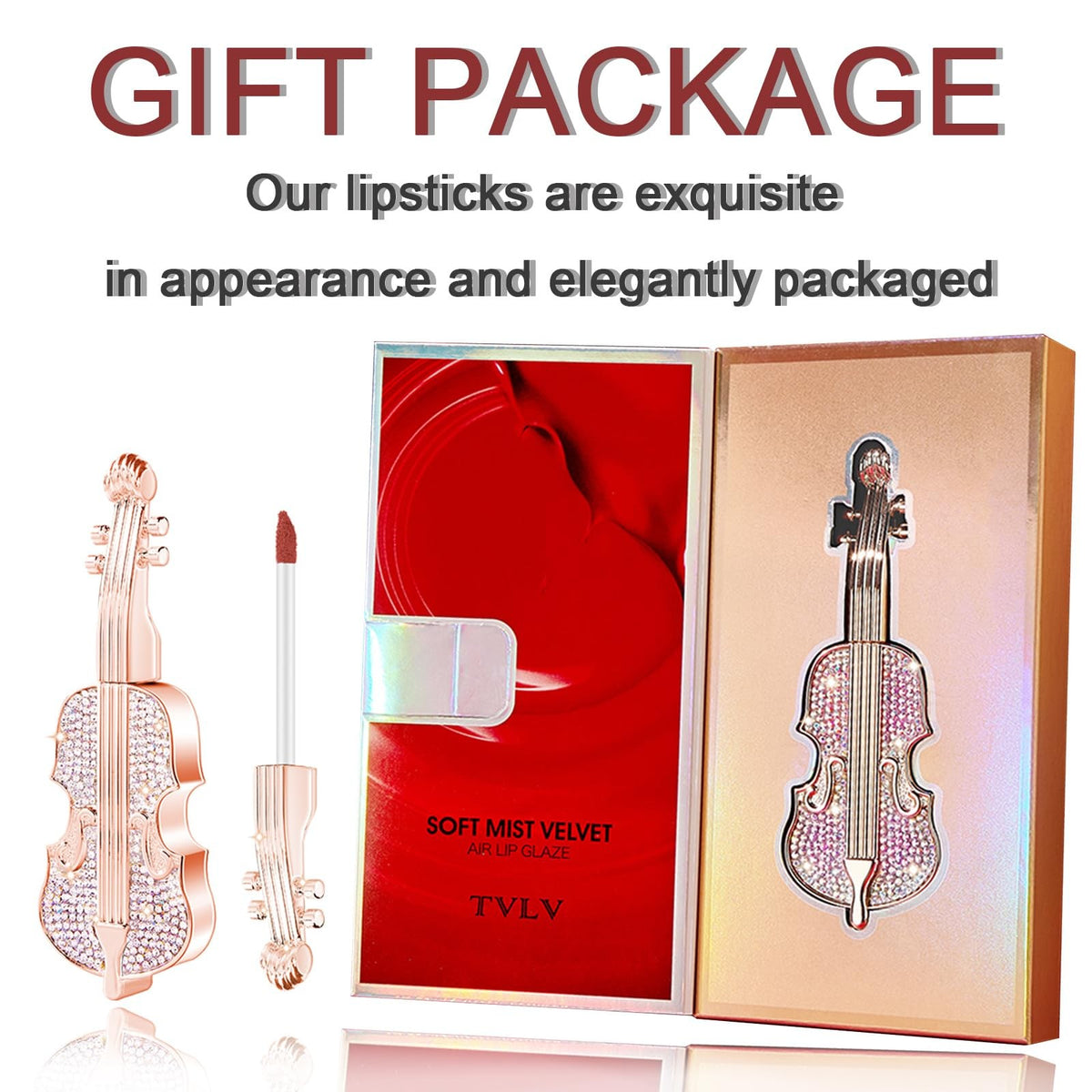 Long Lasting Velvet Red Lipstick Set with Violin Packaging - Waterproof & Matte